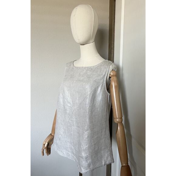 SOUTH STREET LINEN Sz 0 US Small Cream Metallic Criss Cross Shell Tank Top NWOT - Picture 7 of 16
